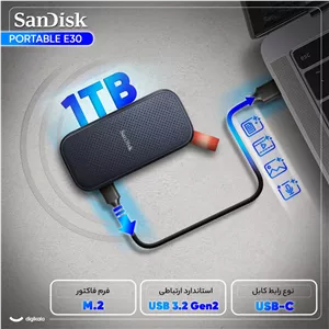 اس اس دی اکسترنال سن دیسک مدل PORTABLE E30 ظرفیت 1 ترابایت رابط USB 3.2 Gen2 AP4