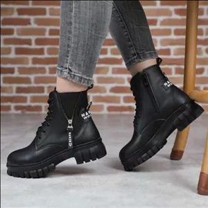 پوتین دخترانه کیمیا مشکی چرم بندی زیپی(سایز بندی 37 تا 40)