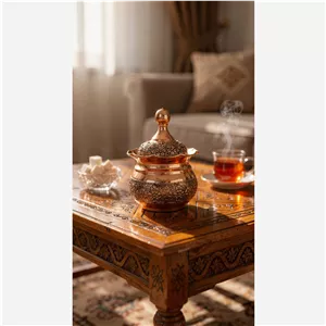 قندان مسی گنبدی رز گل سیاه قلم گل برجسته  