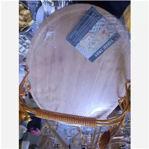 ست جا میوه خوری وجا شیرینی بامبو دسته طلایی 