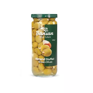 زیتون با مغز بادام شیشه 460 گرم بانیان - 6260963200655
