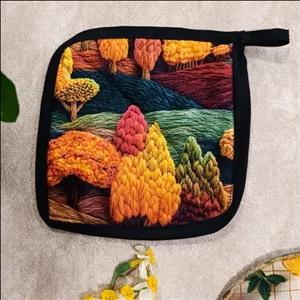 دستگیره آشپزخانه مخمل طرح پاییز (پارچه  ضد حرارت) مناسب جهیزیه و سرویس عروس 