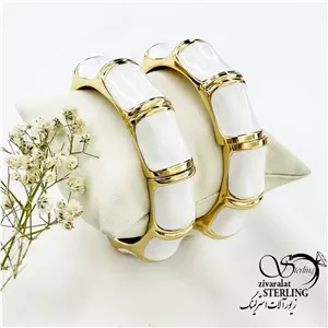 دستبند النگویی سفید طلایی رنگی تابستانی کد 18766