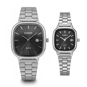 ساعت مچی ست مردانه و زنانه کاسیو اولد مانی نقره ای طوسی بند استیل