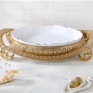 دیس پذیرایی نگین دار طلایی بیضی متوسط اماراتی 1752