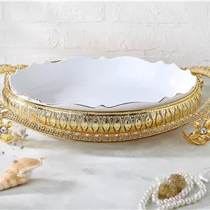 دیس پذیرایی نگین دار طلایی بیضی بزرگ اماراتی 1753