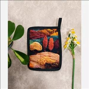 دستگیره آشپزخانه پارچه مخمل محافظ حرارت طرح پاییز رنگی مناسب جهیزیه و سرویس عروس 