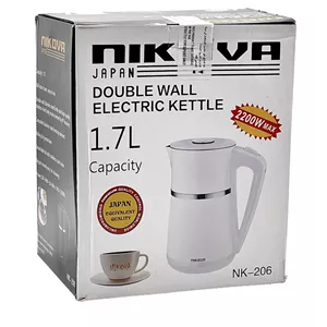کتری برقی نیکوا NK-206 1.7 لیتری 2200 وات دو جداره استیل ضد زنگ چرخش 360 درجه بدنه پلاستیک