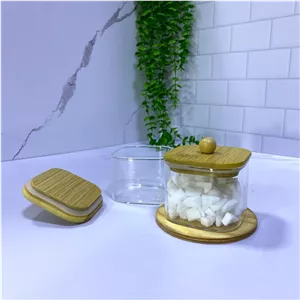 قندان مربعی پیرکس درب بامبو وارداتی(اصل) 