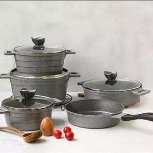 سرویس قابلمه 10 پارچه تکنو مدل دایموند چدن گرانیتی نچسب مناسب جهیزیه و استفاده روزمره خانواده