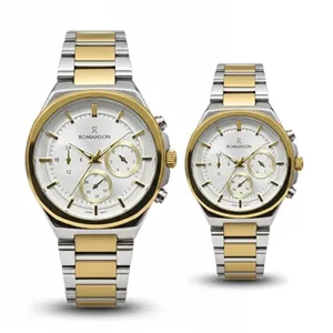 ساعت مچی ست استیل رومانسون موتور ژاپن طلایی نقره ای مدل MT2025-57G (سه موتوره)