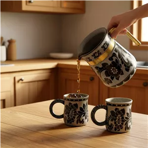 پارچ سنگی با دسته برنج قلم زنی شده