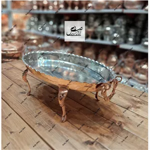 مرغ خوری مسی بیضی پایه بلند سایز یک (قطر35) دسته و پایه مسی
