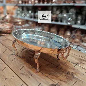 مرغ خوری مسی بیضی پایه بلند سایز دو 2(قطر39) دسته و پایه مسی