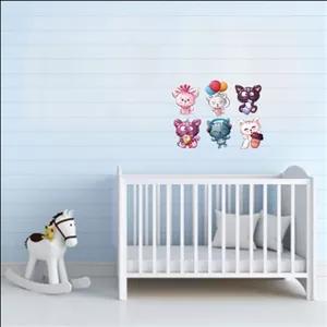 استیکر دیواری کودک مدل گربه های خوشحال hpyc مجموعه 6 عددی 