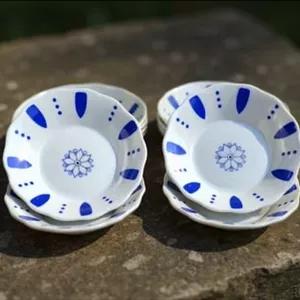 نعلبکی بشقاب چای طرح گل آبی ست 12 تایی