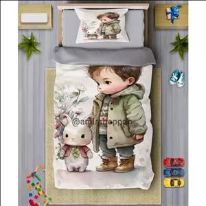 روتختی تکنفره کودک طرح جدید پسر ایستاده کنار خرگوش جنس میکرو اعلا