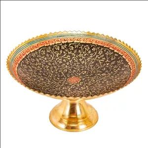 شیرینی خوری میناکاری مدل پایه دار طرح انگور دست ساز هندی کد 4652،رنگ ثابت،شیرینی خوری میناکاری برنجی 