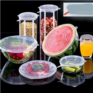 در پوش سیلیکونی محافظ غذا رنگ شفاف 6 عددی در 6 سایز مختلف