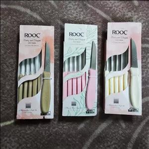 کارد میوه خوری روک 6 تایی و در 3 رنگ گردویی و صورتی و کرم با جنس عالی و تیغه برنده