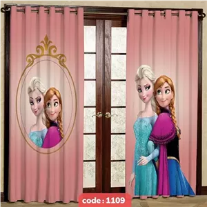 پرده پانچی دخترانه مدل السا و آنا کد 1109 جنس مخمل عرض 140 سانتی متر