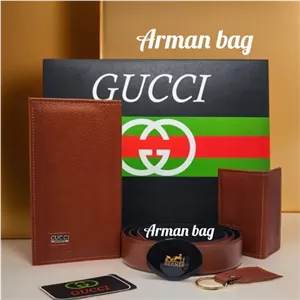 ست 4 تکه هدیه کیف و کمربند مردانه گوچی ست کیف پول