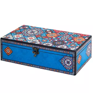 جعبه هدیه چوبی پذیرایی کادویی چای دمنوش خشکبار میوه خشک دکوپاژ 8 خانه طرح دار سنتی مدل Z کد 101