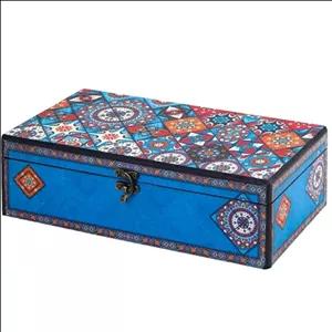 جعبه هدیه چوبی پذیرایی کادویی چای دمنوش خشکبار میوه خشک دکوپاژ  8 خانه طرح دار سنتی مدل  Z  کد  101