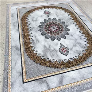 فرش ماشینی 12متری 440شانه طرح وینتیج مدرن طوسی کرم کاشان