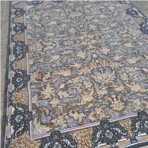 فرش ماشینی 12متری 440شانه نخ پلی استر طرح اترین طوسی طلاکوب کاشان