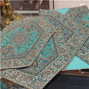 ست رومیزی سه تکه ترمه رنگ فیروزه ای
