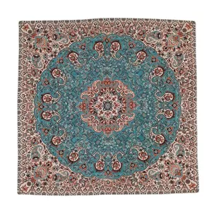 رومیزی ترمه طرح ابریشم مدل نسترن سایز 100 در 100 رنگ آبی فیروزه ای 