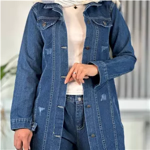 مانتو جین کتی جلوبسته نوجوان و بزرگسال دو سایزی جین ضخیم اصل 