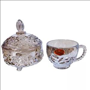 مجموعه 6 عدد فنجان چای خوری نیم پایه و یک قندان سه پایه کریستال FIVESTAR مدل آیس 2024  رنگ شامپاینی 