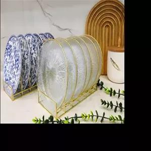 استند شیشه ای بشقاب رنگ طلایی برنج