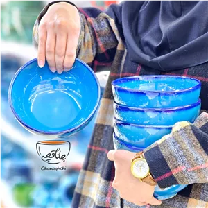 کاسه آبگوشت خوری سفالی آبی فیروزه با لعاب بی ضرر