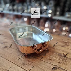 مرغ خوری 4 گوش مسی نانو ( سوفله ، سوپ خوری ، میوه خوری ، ماهی تابه و لازانیا ...) مستطیل چهارگوش دسته پایه دار 