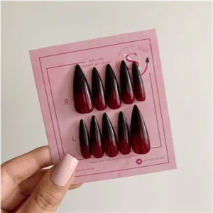 ست ناخن مصنوعی مشابه کاشت آمبره قرمز و مشکی