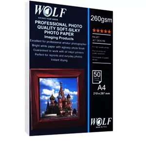 کاغذ چاپ عکس فتوگلاسه ولف مدل 260g سایز A4 بسته 50 عددی