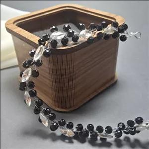 ریسه مو مشکی کریستالی و سنگ