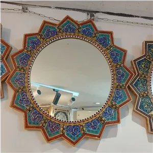 آینه خاتم کاری چوبی طرح تذهیب مدل خورشیدی کد 548 