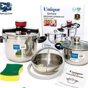 پلوپز دو قلو یونیک 8 پارچه 5 و 7 لیتر استیل لیسانس آلمان مدل UNIQUE UN-8050