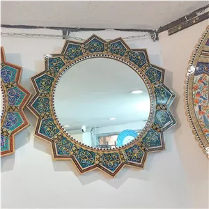 آینه خاتم کاری چوبی طرح تذهیب مدل خورشیدی کد 46 