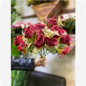  گل مصنوعی و دسته گل مصنوعی بوته رز شکوفه دار 7 شاخه (فوق العاده زیبا و شیک)