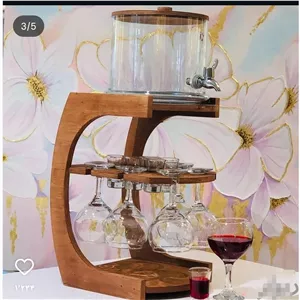 کلمن بار شیشه ای شفاف با استند چوبی 