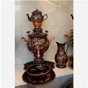سماور مسی الماس تراش سیاه قلم همراه با کلیه سرویس