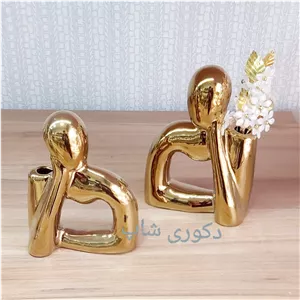 گلدان آدمک جفتی سرامیک آبکاری شده(2عدد)گلدان دکوری تزئینی بدون گل