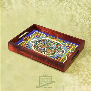 سینی چوبی (طرح A8.2.32)- پذیرایی لاکچری، ضد آب، سنتی، تنقلات، سرو، کاشی