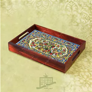 سینی چوبی (طرح A4.2.32) - پذیرایی لاکچری، ضد آب، سنتی، تنقلات، سرو، کاشی