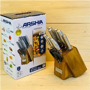 سرویس چاقوی استیل 10 پارچه عرشیا با بلوک چوبی مدل K259-3202